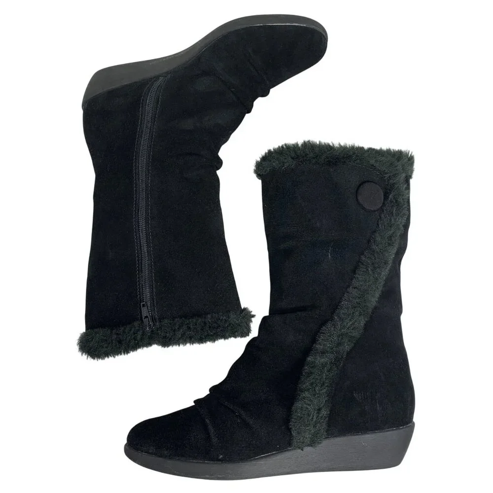 Giani Bernini Womens Sicilia Cold Weather Boots Black Suede Faux Fur Lining SZ 9